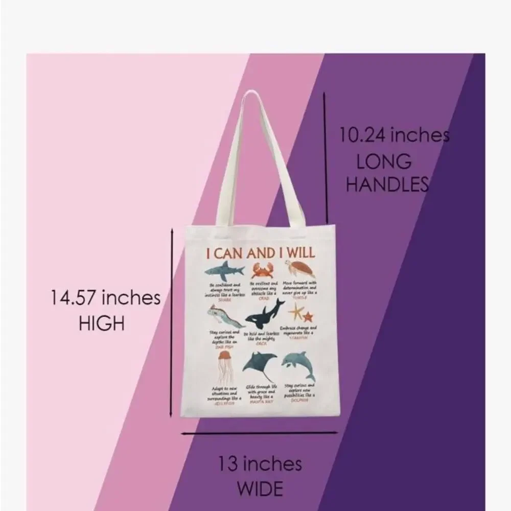 NWOT Motivational Canvas Tote Bag with Marine Life Design